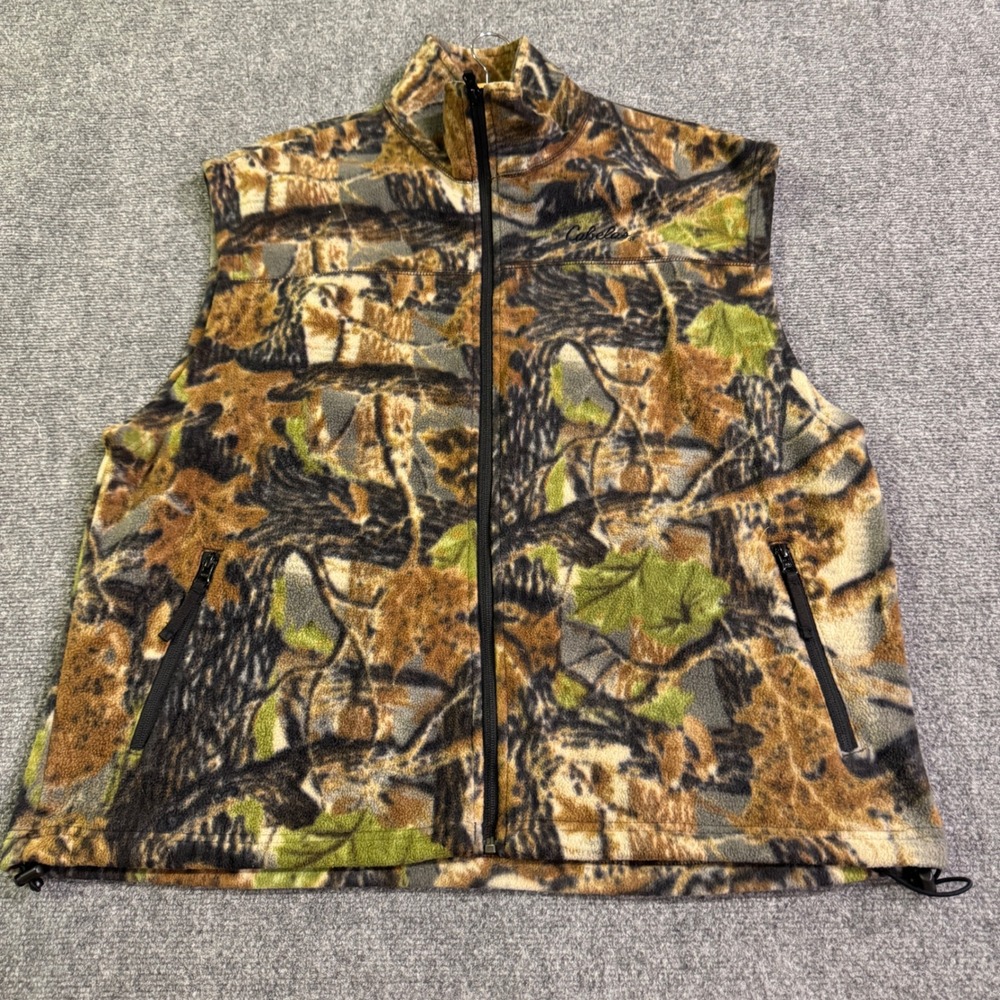 VTG Cabelas Cotton Fleece Vest Mens XL 90s Multicolor Y2K Full-zip Hunting